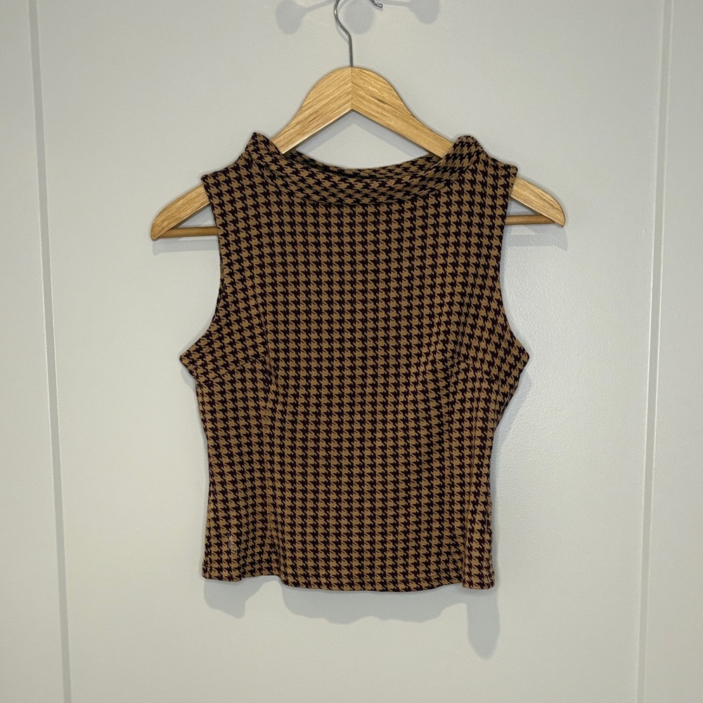 La City Paris | Vintage French | Brown Houndstooth Top